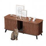 Garvee Large Cat Litter Box Enclosure for 2 Cats - 59" Wooden Hidden Litter Box Furniture with Sliding Door and Cat Litter Mat - Indoor Pet House, TV Stand, Side Table - Walnut - Walnut