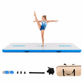 Garvee 13ft Inflatable Gymnastics Air Track Mat with Electric Air Pump, 4-Inch Thick Tumbling Mat for Home Cheerleading, Taekwondo, Waterproof Floating Water Mat Lounge for Pool, Lake - Blue