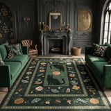 Garvee 5' × 7' Gothic Cat Area Rug, Machine Washable Non-Slip Low-Pile Stain-Resistant Floral Boho Rug for Living Room, Bedroom & Entryway, Dark Green