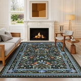 Garvee 5' × 7' Palace Floral Area Rug, Soft Washable Low-Pile Polyester Carpet for Living Room, Bedroom and Dining Room, Black