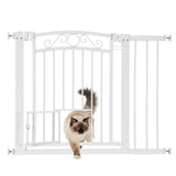 Garvee Pet Dog Door Gate with Cat Door Adjustable 29.9-41" Wide Auto-Close Walk-Through ABS Steel Pressure-Mounted for Indoor Outdoor Stairs