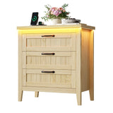 Garvee 3 Drawer Dresser for Bedroom with Charging Station & LED Lights, Wide Dressers & Chests of Drawers, Wooden Storage Organizer for Living Room Closet Entryway, Easy Assembly, Natural