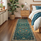 Garvee 2' × 6' Botanical Insect Floral Runner Rug, Machine Washable Non-Slip Low-Pile Soft Rug for Hallway, Kitchen & Entryway, Blue/Green