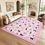 Garvee 10' × 13' Floral Cat & Rose Area Rug, Pink, Washable Soft Low-Pile with Non-Slip Backing for Living Room, Bedroom & Dining Room
