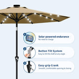 Garvee 10FT Solar Patio Umbrella with 32 LED Lights – UV Protection, Waterproof, 8 Sturdy Ribs, Crank Lift, Button Tilt – Outdoor Market Parasol for Garden, Pool, Deck, Backyard – Color: EU4 Khaki + VINE