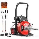Garvee Electric Drain Cleaning Machine 100Ft 3/4" - 750W Sewer Snake with Auto Feed, 6 Cutters, Air-Activated Foot Switch, Portable Auger for 4"-8" Pipes, Professional Pipe Cleaner, Red