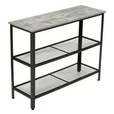 Garvee Industrial Narrow Console Table - 3-Tier Entryway Sofa Table with Mesh Storage Shelves - Rustic Wood Top & Black Metal Frame for Hallway Living Room Foyer Apartment - Color: Light Gray