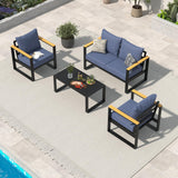 Garvee Patio Conversation Set, 4-Seat Aluminum Sofa Set with Coffee Table and All-Weather Cushions, Blue, for Balcony and Poolside