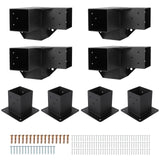 Garvee Heavy Duty Pergola Brackets Kit for 4x4 Wood – Carbon Steel 3-Way Corner Connectors & Post Bases – Black, Weather Resistant – Perfect for Outdoor Patio Gazebo – 8-Piece Set (Corner 3-Way x4 + Base x4, 4x4 Inches)