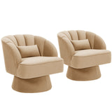 Garvee Soft Velvet Swivel Barrel Accent Chair - 360° Rotating Modern Lounge Armchair with Striped Backrest and Thick Padding - Comfortable Round Design for Living Room, Bedroom, Vanity, or Reading Nook - Color: Velvet | Khaki - Velvet | Khaki