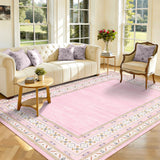 Garvee Pink Washable Bordered Area Rug 5' × 7', Non Slip Low Pile Non Shedding Rug, Modern Distressed Geometric Rug for Living Room Dining Room Bedroom
