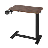 Garvee Adjustable Height Overbed Table for Patient Care – Pneumatic Lift, Rolling Bedside Medical Desk with Cup Holder, Sturdy Steel Frame, Walnut Wood Top, Mobile Use – Walnut - Walnut