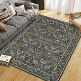 Garvee 9' × 12' Vintage Floral Border Area Rug, Machine Washable Non-Slip Low-Pile Soft Rug for Living Room, Bedroom & Nursery, Black