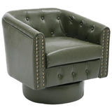 Garvee Swivel Barrel Accent Chair 360° PU Leather Armchair with Rivets, Modern Round Comfy Lounge Seat for Living Room Bedroom (Green, 1-Pack)