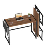 Garvee Space-Saving Folding Computer Desk – 39.4" collapsible Writing Table with Storage Bag & Hook – Home Office Workstation for Bedroom or Apartment – Vintage Color