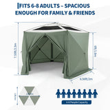 Garvee Outdoor Hexagon Folding Canopy Tent - 13x13FT Waterproof Canopy with 6-Side Mosquito Net Panels, Detachable Eaves, Large Screen House for Patio, Garden, Backyard, Camping, Green + Light Gray, 13x13FT with 6-sided screen panels - Green & Light Grey