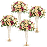 Garvee 4 Pcs 20 Inch Tall Crystal Wedding Centerpieces for Tables, Metal Trumpet Flower Vase Stand, Elegant Floral Arrangement Holders for Party, Banquet, Event, Home Decor, Gold