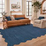 Garvee 8' x 10' Navy Scalloped Area Rug, Modern Minimalist Machine Washable Non-Slip Low-Pile Soft Rug for Living Room, Bedroom & Dining Room