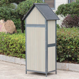 Garvee Weatherproof Vertical Outdoor Storage Outdoor Storage – Large Capacity Wooden Tool Cabinet with Sturdy Metal Frame – Secure Outdoor Organizer for Garden, Patio, Backyard – Gray, 30x20x68