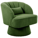 Garvee Modern Velvet Swivel Barrel Chair – 360° Upholstered Accent Lounge Chair with Striped Backrest, Soft Cushion, Track Arms – Comfy Round Armchair for Living Room, Bedroom, Small Spaces – Corduroy | Olive Green