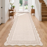 Garvee 2' × 8' Modern Scalloped Border Runner Rug, Machine Washable Non-Slip Low-Pile Rug for Hallway, Kitchen & Entryway, Beige