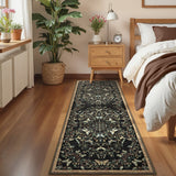 Garvee 2' × 6' Botanical Insect Floral Runner Rug, Machine Washable Non-Slip Low-Pile Soft Rug for Hallway, Kitchen & Entryway, Black/Gray