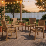 Garvee 5-Piece HDPE Outdoor Dining Set, 66.9" Rectangular Patio Table with 1.97" Umbrella Hole and 500 lb Capacity, 4 Wide Armchairs with 650 lb Capacity Each, Weather-Resistant Garden Furniture for Deck, Backyard and Poolside, Brown - Brown