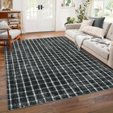 Garvee Modern Checkered Area Rug - Washable, Non-Slip, Low Pile, Ultra-Soft, Mark-Resistant Carpet for Living Room, Bedroom, Nursery - Geometric Plaid Floor Mat - Black, 6x9ft (183x274cm) - Green