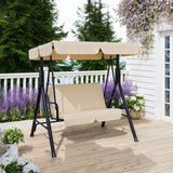Garvee 3-Seat Outdoor Porch Swing with Stand - Adjustable Canopy Patio Swing Chair for Adults - Heavy-Duty Metal Frame for Backyard/Garden/Poolside - Khaki - Gray