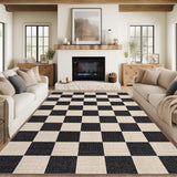 Garvee Modern Geometric Checkered Area Rug - Low Pile, Non-Slip, Machine Washable, Collapsible & Soft Carpet - Perfect for Living Room, Bedroom, Dining Room - Camel Black, 9x12ft (274x366cm), USA Spec - Black