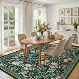 Garvee Modern Washable Area Rug - Soft Pearl Velvet, Low Pile, Non-Slip, Collapsible - Floral Leaf Design for Living Room, Bedroom, Dining Room - Dark Green, 5x7ft (152x213cm), United States - Dark Green