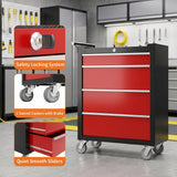 Garvee Heavy-Duty Rolling Tool Chest with Wheels, 4-5 Drawer Metal Tool Storage Cabinet - Sliding Lockable Drawers, Key Lock & Drawer Liners - Mobile Tool Cart for Garage/Workshop - Black + Red