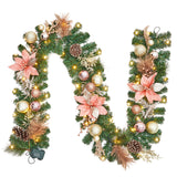Garvee Pre-Lit Pink Christmas Garland 9ft - 40 LED Lights, Pinecones, Ornaments - 8 Modes, Battery Operated, Waterproof - Indoor Outdoor Holiday Decor for Mantel, Fireplace, Staircase, Table, Railings - Color: Pink
