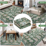 Garvee Vintage Washable Area Rug - Ultra-Thin Soft Collapsible Low Pile, Non-Slip Backing, Boho Farmhouse Style for Living Room/Bedroom - Green - 8x10 ft (244x305 cm)