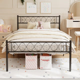 Garvee Heart Ironwork Metal Platform Bed Frame with Headboard & Footboard - Heavy-Duty Steel Slat Support - 14" Underbed Storage - Noise-Free - No Box Spring Needed - Easy Assembly - Black - Full