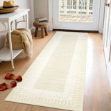 Garvee 2' × 6' Modern Line Border Runner Rug, Machine Washable Non-Slip Low-Pile Rug for Hallway, Kitchen & Entryway, Off White