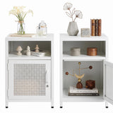 Garvee Metal Locker Nightstand Set of 2, White Stainless Steel Bedside Table with Locking Cabinet Door & Open Shelf, Compact Locker Side Table for Dorm, Office & Living Room