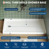 Garvee Acrylic Shower Base – 60x32 in, Non-Slip Textured Tray, Left Drain, Single Threshold, Waterproof Flange, Removable Stainless Steel Cover, White – 60*32" + rectangular stainless steel baffle, drain hole on the left - 48*32”+Stainless Steel Round Cover+Left Drain Hole