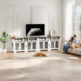 Garvee Extra Large Double Dog Crate Furniture – Heavy Duty Wooden Kennel with Divider, Storage Drawers, TV Stand Pet House for 2 Medium/Large Dogs, Chew Resistant – White - White