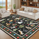 Garvee 5' x 7' Non-Slip Washable Cat Area Rug – Low Pile, Mark Resistant, Cute Animal Print Carpet for Living Room, Bedroom, Nursery, Dining Room, Black