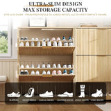 Garvee Modern Space-Saving Wooden Shoe Storage Cabinet – Slim Freestanding Organizer with 2 Turnover Drawers, Adjustable Open Shelf, Ventilated Design for Hallway, Entryway – Natural Wood Color - Gray