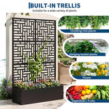 Garvee 71" Tall Metal Raised Planter Box with Trellis & Privacy Screen, Outdoor Rustproof Steel Garden Bed, Drainage Holes, for Climbing Plants, Vines & Vegetables - Black - QR Code America - Black