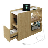 Garvee Slim End Table with Charging Station – Drawer, Adjustable Shelf, 2 AC Outlets, USB & Type-C Ports, Lockable Wheels – Perfect for Living Room, Bedroom, Kitchen – White Oak - American Standard