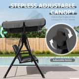 Garvee 3-Seat Patio Swing Chair with Stand, Adjustable Canopy - Heavy-Duty Steel Frame, Breathable Fabric, Armrests, 600 lb Capacity - for Porch, Backyard, Garden, Poolside - Color: Gray - Khaki-Zy