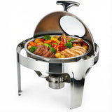 Garvee 6.3 QT Round Roll Top Chafing Dish with Glass Viewing Window – Stainless Steel Buffet Warmer Server, Full Size Pan, Water Pan & Fuel Holder for Catering Events, Banquets, Parties – Silver, One Piece