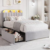 Garvee Velvet Upholstered Twin XL Bed Frame with Storage Drawers, Bookcase Headboard, LED Lights, Noise-Free, Easy Assembly, No Box Spring Required - Gray, Twin XL Size