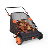 Garvee Heavy Duty 30-Inch Push Lawn Sweeper – 12 cu ft Mesh Collection Bag – Steel Frame – 4 Spinning Brushes – Adjustable Height – Black + Orange RAL2004 - Black + Orange Ral2004