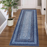 Garvee Modern Navy Blue Braided Runner Rug - Washable Non-Slip Low Pile Soft Polyester Carpet - Collapsible, Rubber Back, Home Decor - Hallway, Kitchen, Bedroom - 2x6ft (61x183cm), USA Spec - Gray-Blue