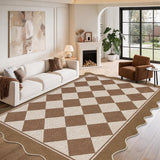 Garvee 3' × 5' Scalloped Checkerboard Area Rug, Machine Washable Non-Slip Jute-Look Low-Pile Rug for Bedroom, Kids Room & Office, Coffee Brown