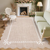 Garvee Machine Washable Scalloped Bow Area Rug - Low-Pile Soft, Non-Slip Rubber Backing, Mark-Resistant, Non-Shedding, Collapsible - Camel - 8x10 ft (244x305 cm) - USA - Bow Border|Camel